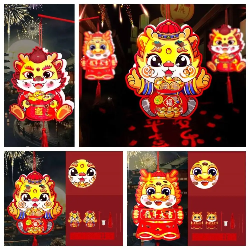 Handmade Dragon Year Lantern DIY Handheld Luminous New Year Paper Lantern DIY Glowing Spring Festival Luminous Lanterns