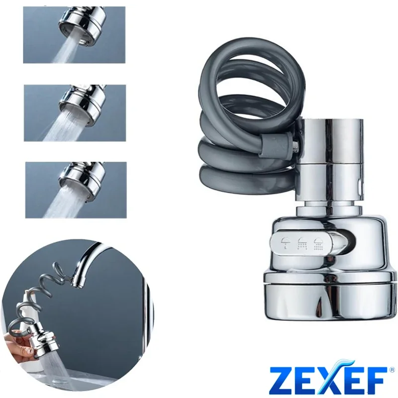 ZEXEF 3 Restaurants Accessory Kitchen Cheap 360 Degree Bathrooms Shower Faucet With Filter Extension Modes Sink Rotation