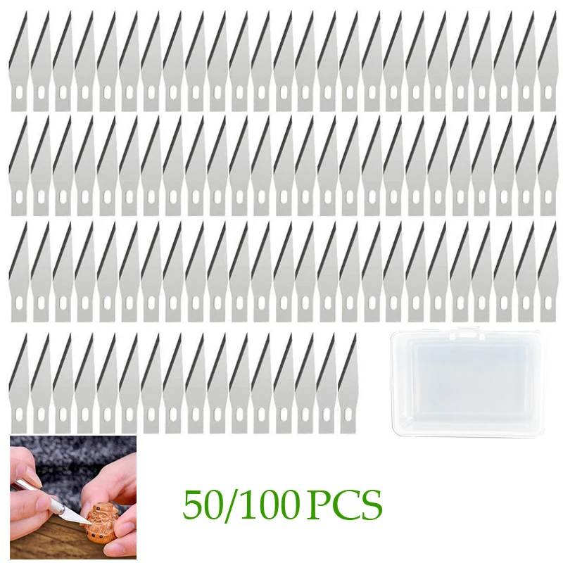 100/50pcs Knife DIY Wood Carving Fruit Food Scalpel Craft Sculpture Cutting Tool Metal Engraving Blades Knifes Wood Carving Disc