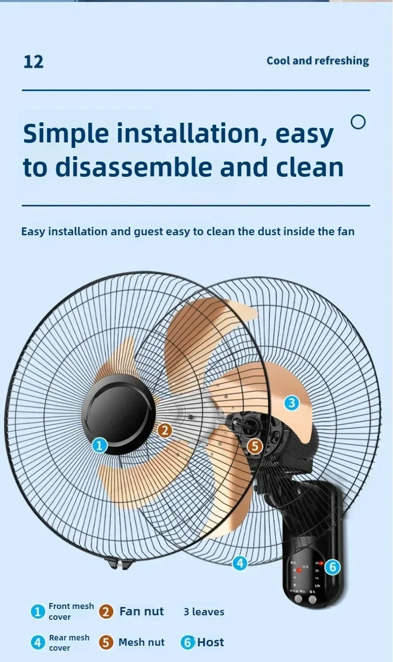 Superior Household Appliance Fan Wall-mounted Electric Fan Remote Control Energy Saving and Silent Commercial Large Wind Fan Thi