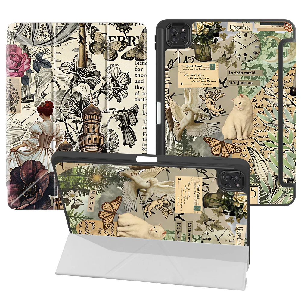Retro Botanical Decor Print Tablet Case For iPad 12th 11th Pro M4 13 2025 2026 10th Gen Air 8 M2 M3 3 Mini 7 6 5 9th With Pen