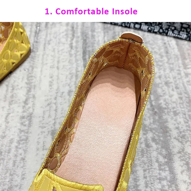 Size 35-42 Square Toe Summer Shoes for Women Embroidery Designer Shoes Soft Slipon Loafers Moccasin Leisure Women's Ballet Flats