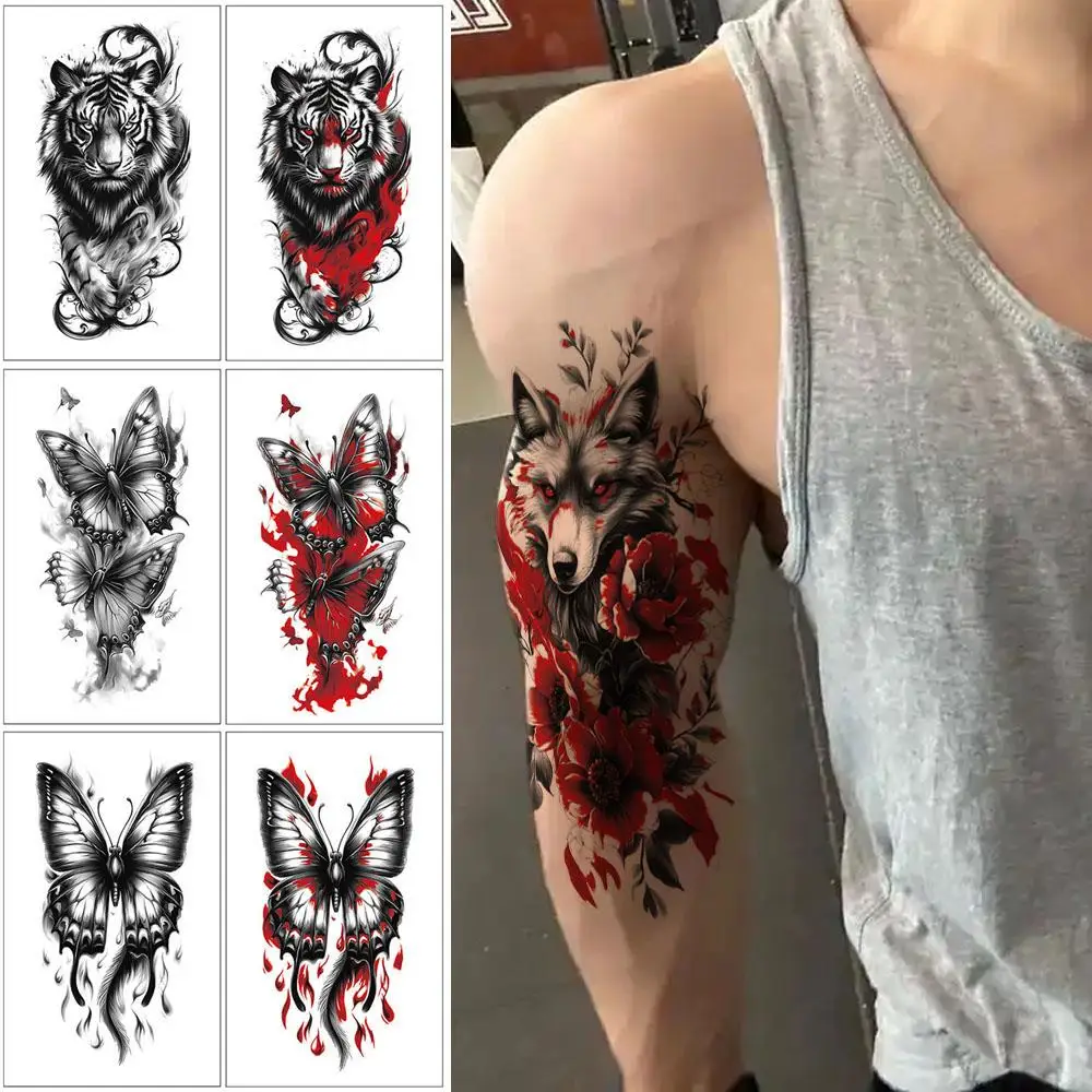 Tijdelijke Fake Tattoo Kleurverandering Water Transfer Paster Langdurig item Kleurrijke Body Art Waterdichte Tijger Tattoo Sticker