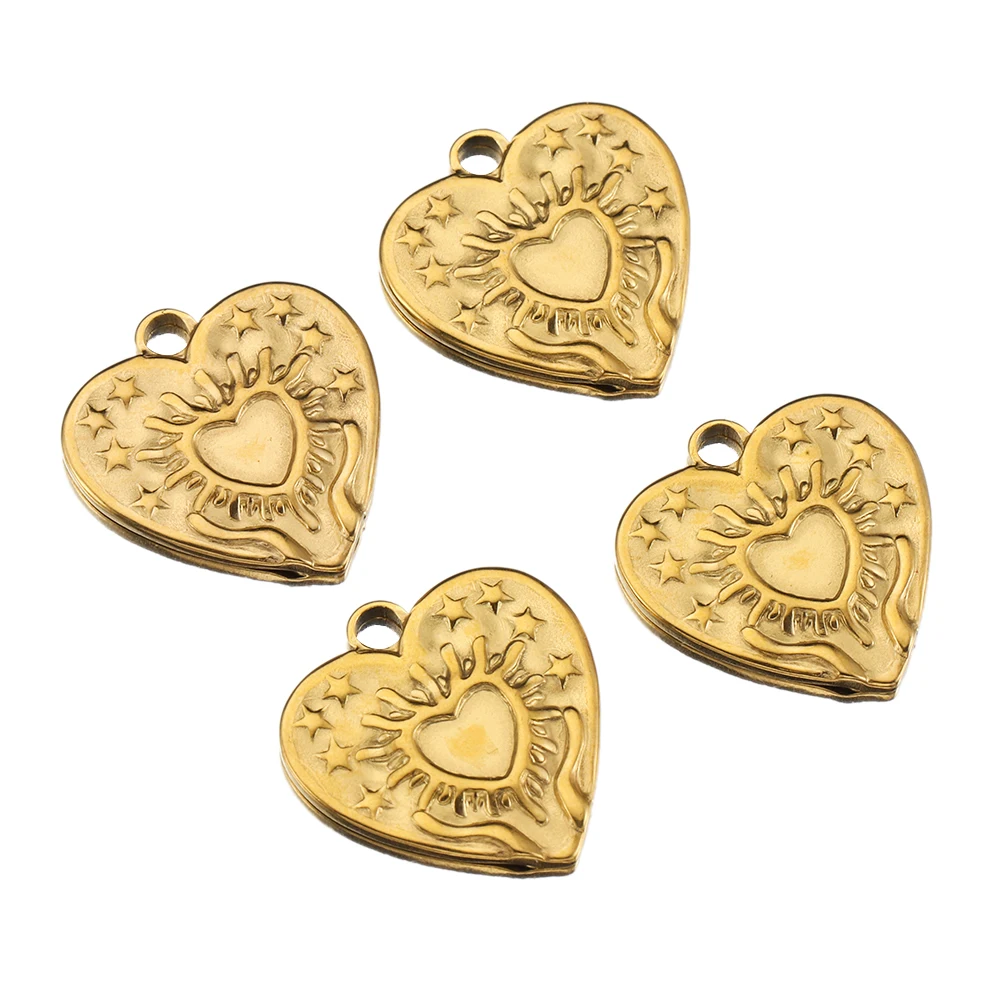 5 pz 1.7cm Vintage in acciaio inox cuore sole Charms ciondolo per fai da te donna uomo collana fai da te catena gioielli che fanno accessori regalo