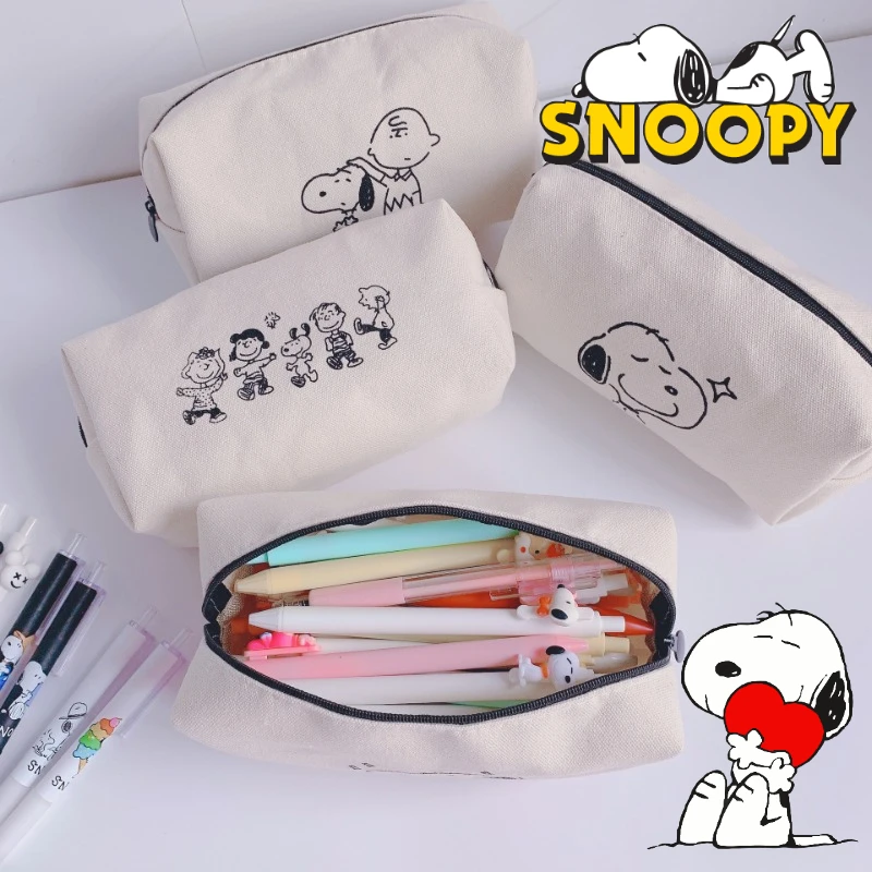 Snoopy Pencil Case Children School Stationery Organizer Pouch Cartoon Anime Office Pencilcase Canvas Stationery Hoder Pen Case