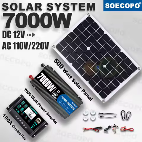 SOECOPO 7000W Solar Power System Kit, 12V to 110V/220V Inverter, 500W Panel, 100A Controller, for Off-Grid Home, RV &amp; Camping