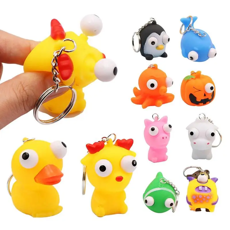 Toy Keychain Animal Stress Squeeze Toy Keyring Mochi Squish Toy Out Eyes Home Decor Easter Party Favors Classroom Prizes