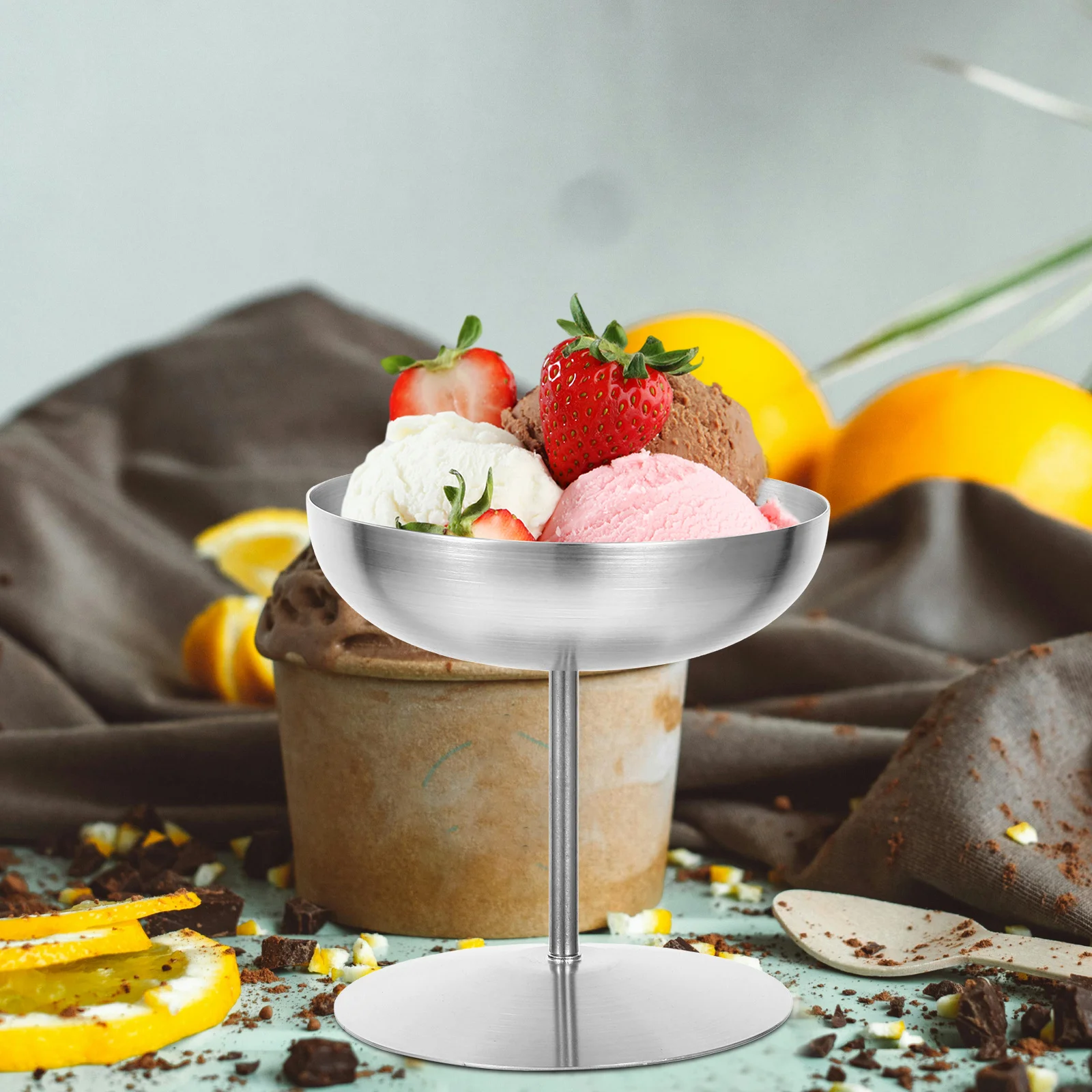 

Premium Stainless Steel Dessert Cup with High Base 10 Oz Ice Cream Holder for Cafe Hotel Gathering Reusable Smoothie Bowl Goblet