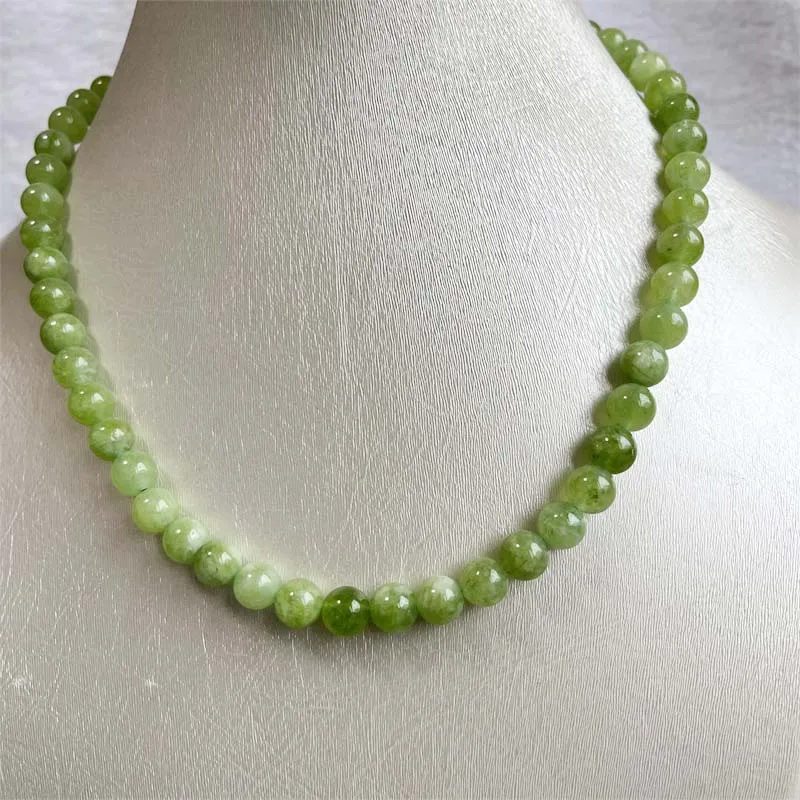 8MM Peridot Jade Necklace Green Natural Stone Olivine Jewelry Health Care Gemstone Protection Choker Healing Yoga Simple Female