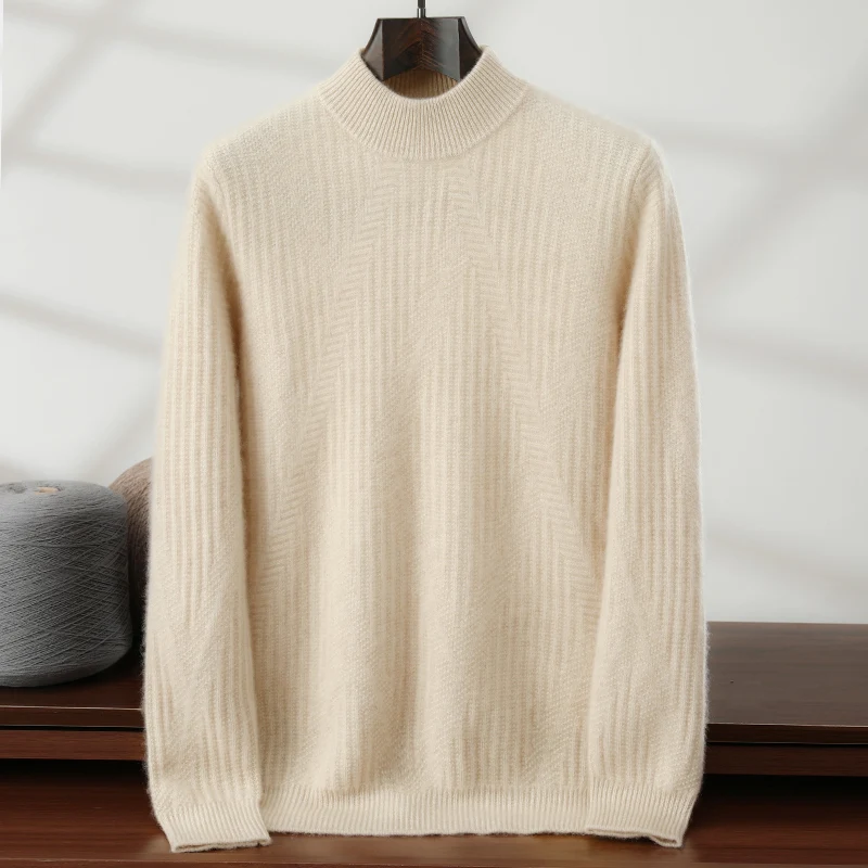 

Autumn and Winter New Men's Half High Neck Knitted Pullover100% Cashmere Knitted Sweater Solid Color Simple Versatile Clothes
