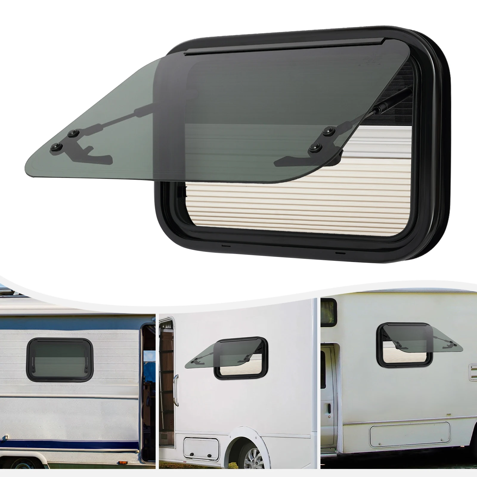 Wohnmobil-Fenster, Wohnmobil, Wohnwagen, Wohnmobil, Fenster aus gehärtetem Glas, herausziehbares Fenster mit Fenstergitter und Sonnenschutz für Wohnmobile