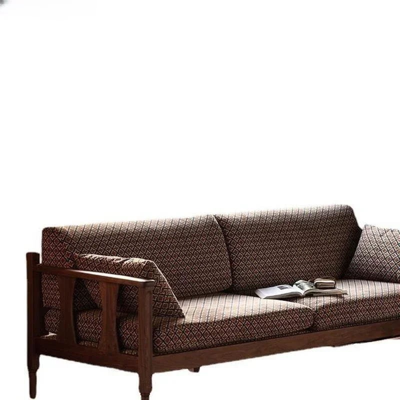 

Nordic black walnut double sofa all solid wood modern simple light luxury small apartment three-person sofa