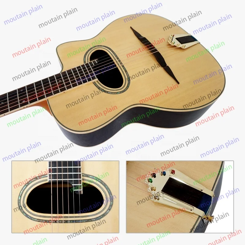 Acoustic Guitar Handmade Professionals Playable Gloss Finish D Hole Arch Top Steel String Gypsy Jazz Manouche