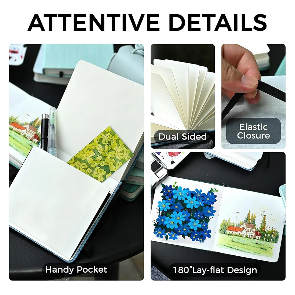 SSR Watercolor Journal, 4.7x4.7, 2 Pack, 24 Sheets Each, Cotton Hot , 300gsm/140lb, Art Supplies,A