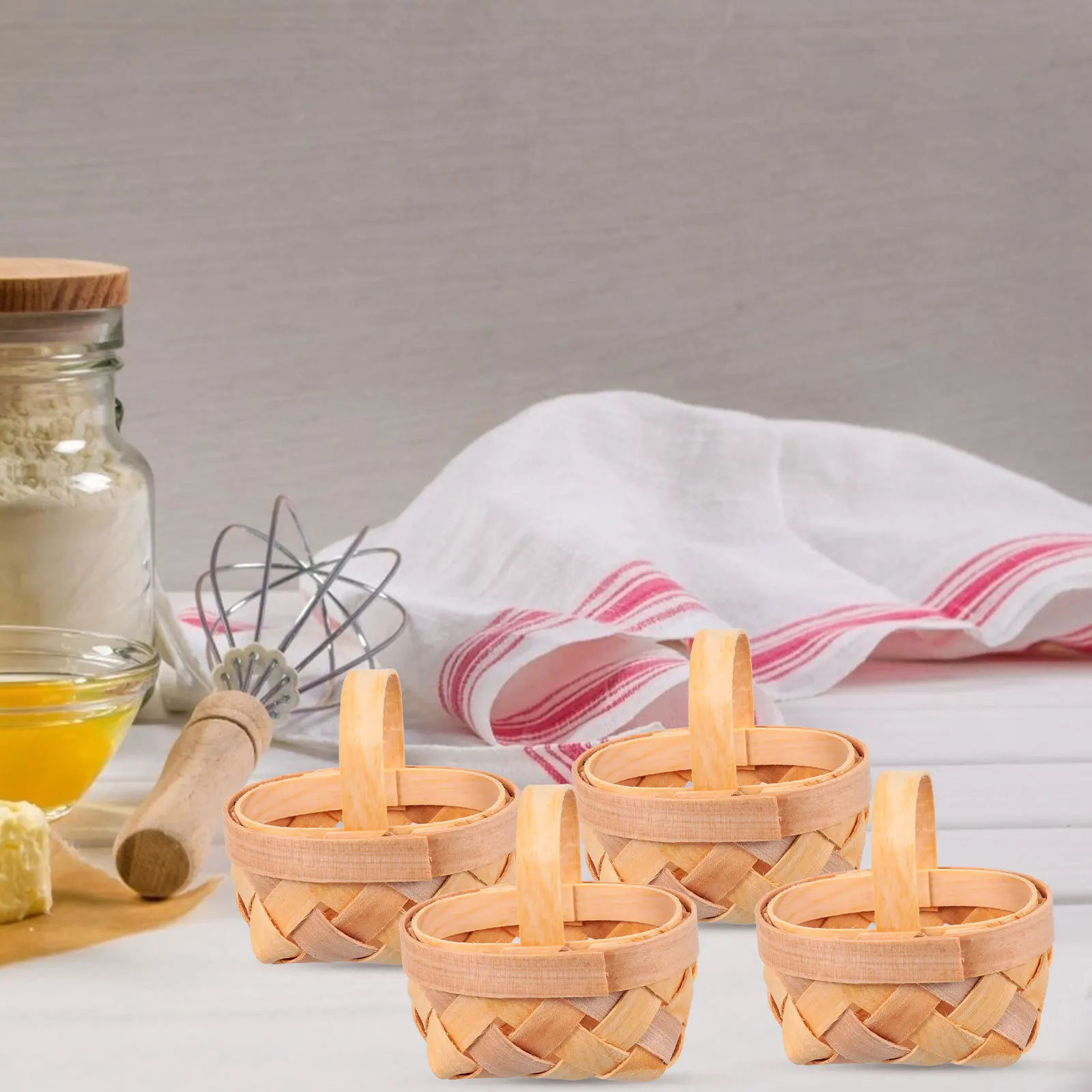 

12pcs Mini Wood Chip Baskets Handmade Woven Storage For Living Room Bathroom Balcony Desk Tiny Basket Home Ornaments