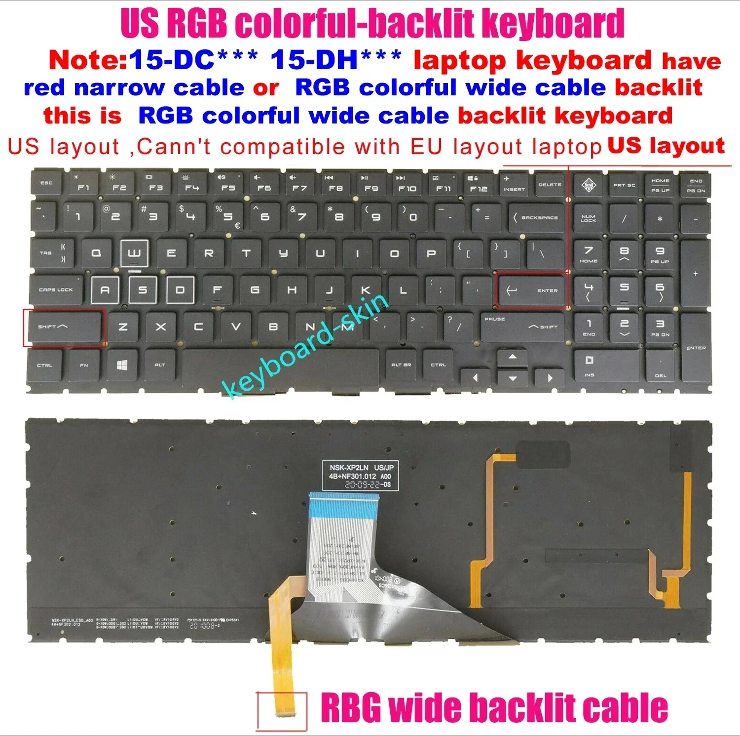 New US Red /RGB colorful Backlit Keyboard For HP Omen 15-DC 15T-DC 15-DC**** 15T-DC**** 15-DH 15-DH**** laptop