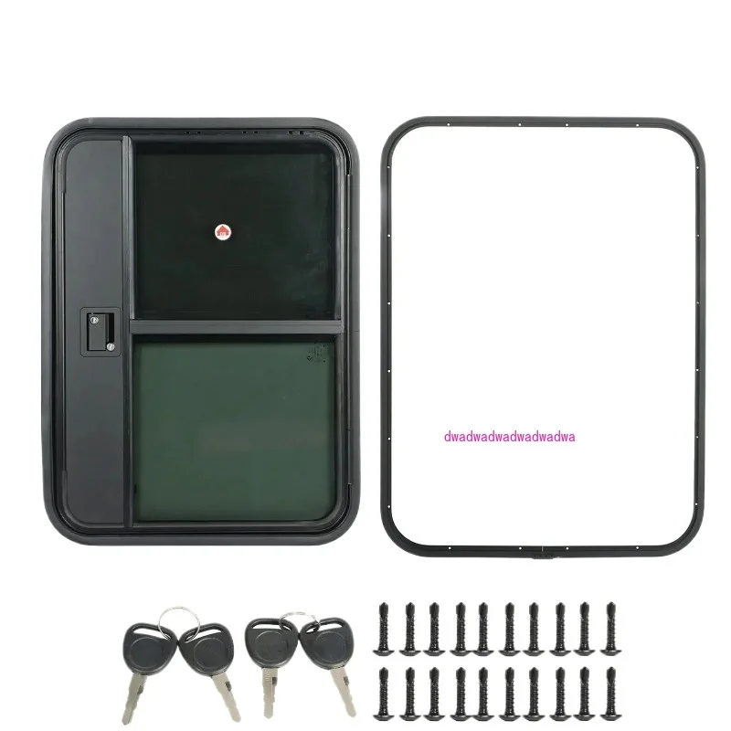 

Aluminum alloy RV Door Tear Drop Tempered Glass Tinted Sliding Window Full Sealing Camper Trailer Door with Insect Net Safe Lock