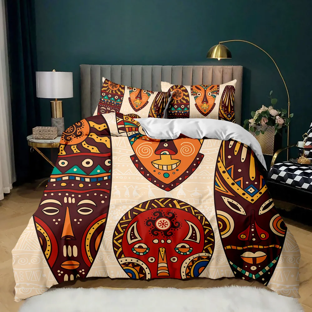 Pharaoh Bedding Sets,King Size 3D Ancient Egypt Tribe Decor Comforter Cover Set for Adult Egyptian Pyramid Polyester Duvet Cover