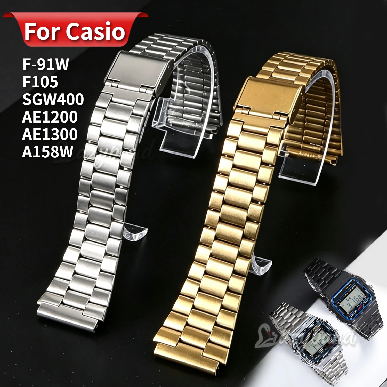 Correa de Reloj de Acero Inoxidable de 18 mm para Casio F-91W AE1200/1300, Correa para SGW400 F105/108/A158W/168 F84, Plateada, para Hombre y Mujer