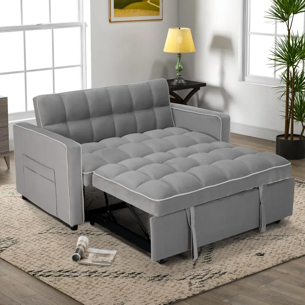 

Диван-трансформер 3 в 1, бархатный современный диван-кровать для влюбленных, с боковыми карманами для хранения, маленькое сиденье для влюбленных