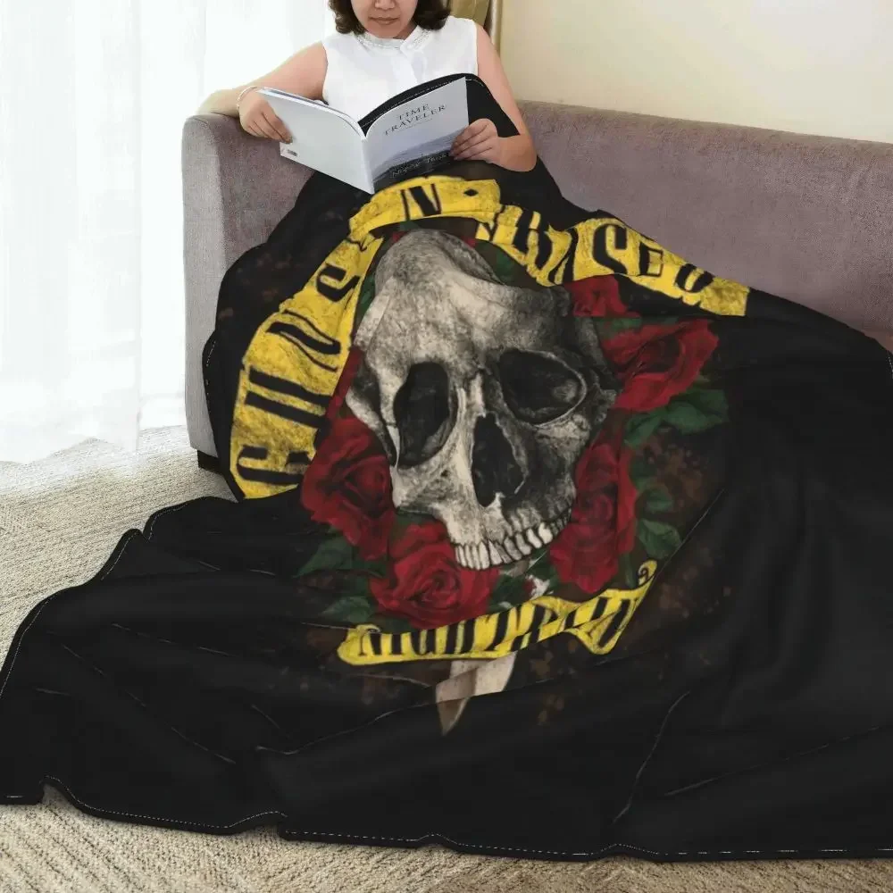 

Soft Durable Blankets Travel Guns N Roses Throw Blanket Skull Knife Horror Flannel Bedspread Couch Bed Cute Sofa Bed Cover