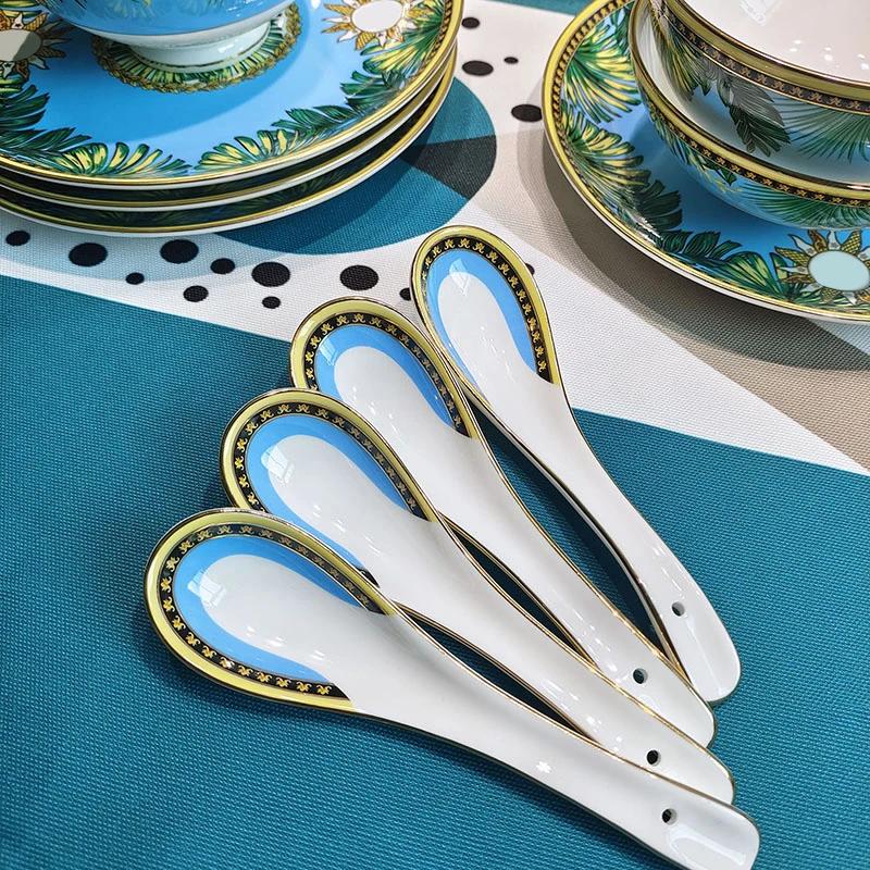 Household Dish Set Bone China Retro Chopsticks Plate Noodles Bowl Tableware Bowl Fashion 32 Sets Of Gifts Banana Leaf Style