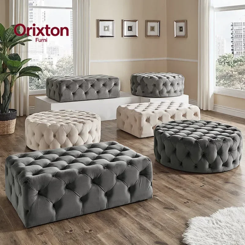 Pouf rond en velours de luxe, mobilier de salon moderne, pouf de sol pour chambre à coucher, tabouret souple pour magasin de vêtements et changement de chaussures B