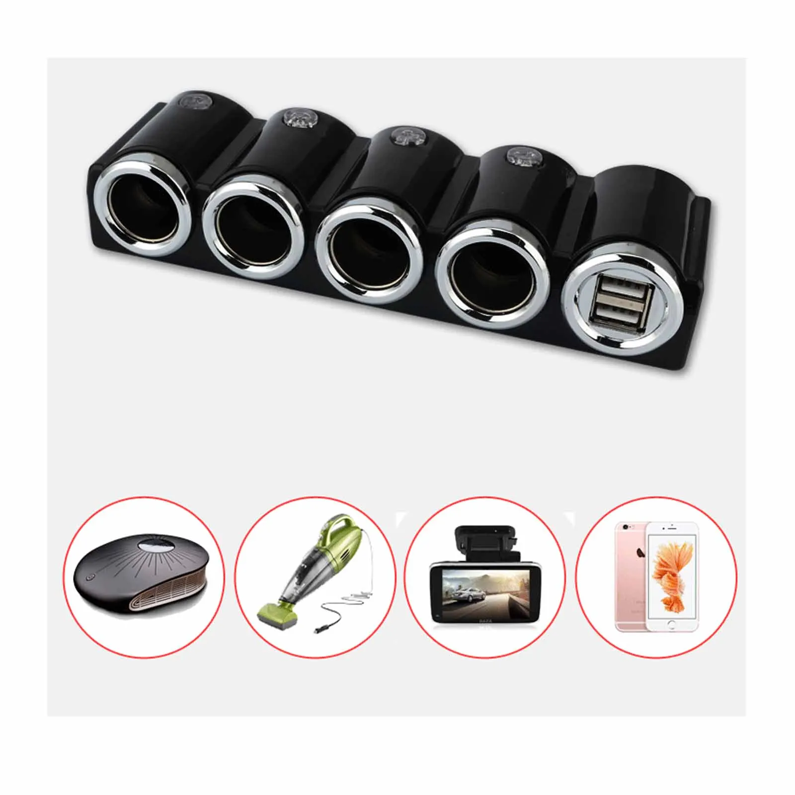 DC 12V/24V 4 Way Auto Car Cigarette Lighter Socket Splitter Power Charger Adapter Charging Dual USB Ports for Smartphones Hot