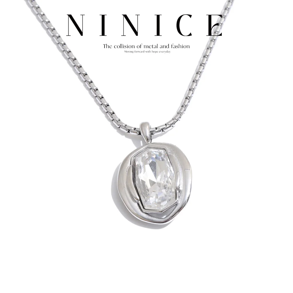 NiNice Multi-Color K9 Crystal Pendant Necklace High Quality Stainless Steel Women Exquisite Casting Jewelry New Popular