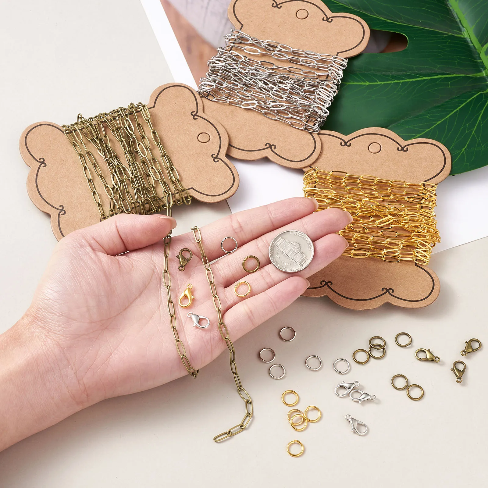 3m/color Brass Paperclip Chains Jump Rings Zinc Alloy Lobster Claw Clasps Jewelry Finding Kit for DIY Jewelry Making