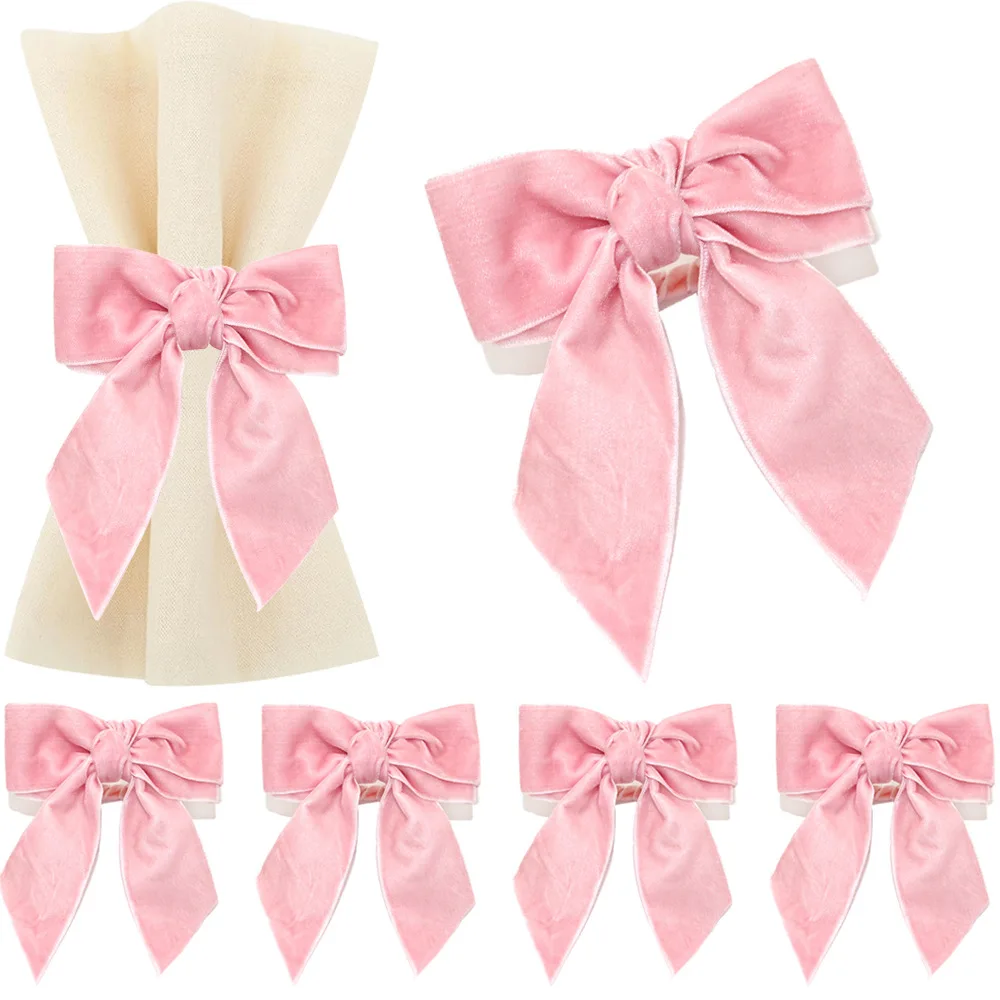 Свадебные кольца для салфеток с бархатным галстуком-бабочкой, рождественский декор для обеденного стола, элегантные зажимы для салфеток для особых случаев