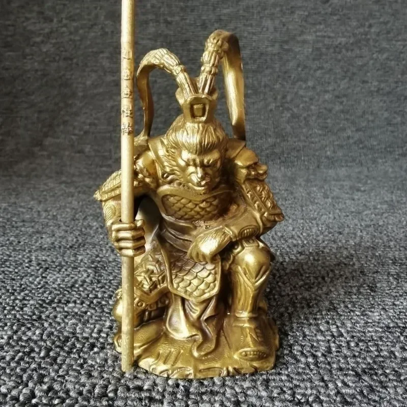 Antique Gold Brass SunWuKong Monkey King Figurines Retro Office Desktop Decoration Miniature Car Ornament Bronze Home Decor