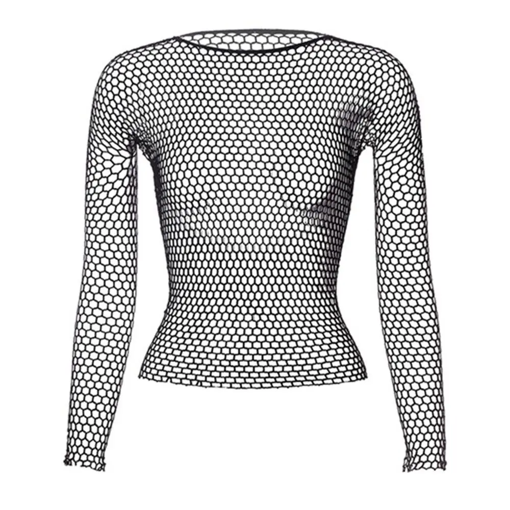 Women Sexy Lingerie Costumes Bodystocking Night Dress Nightwear Hollow Out Fishnet Long Sleeve Tops Base Tanks Underwear