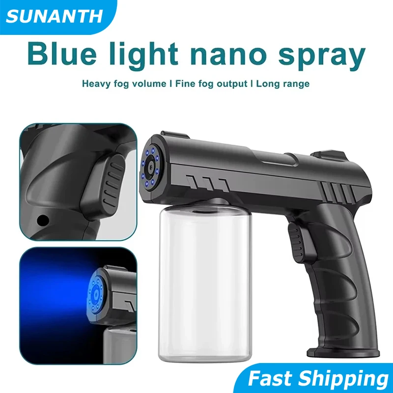 Handheld Barber Sprayer Bottle 280ML with USB Nano Blue Light Electric Steam Spray Disinfection Gun for Household Use