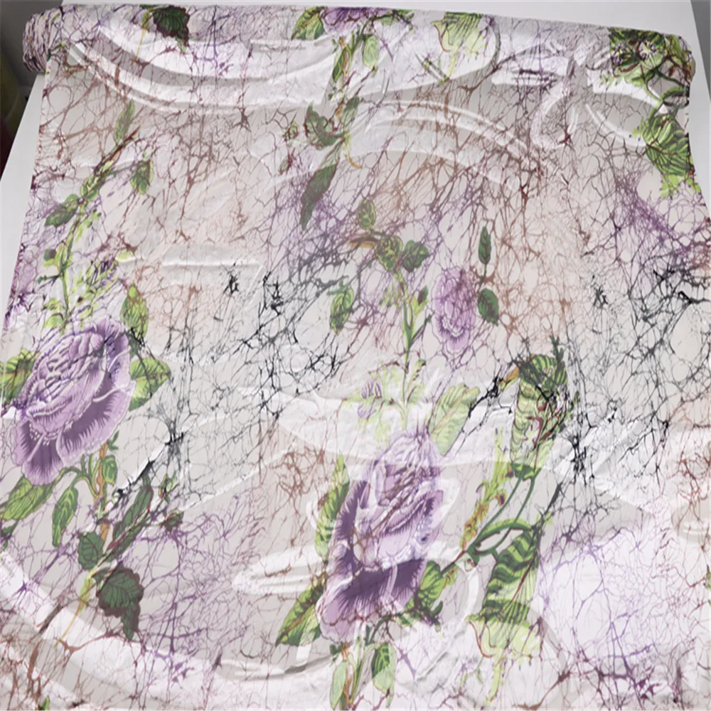 Fashion Beautiful Silk Burn Out Fabric Opal Farbic Beauty Purple Flower Metallic for Women Spring Shawl Cloth Skirt