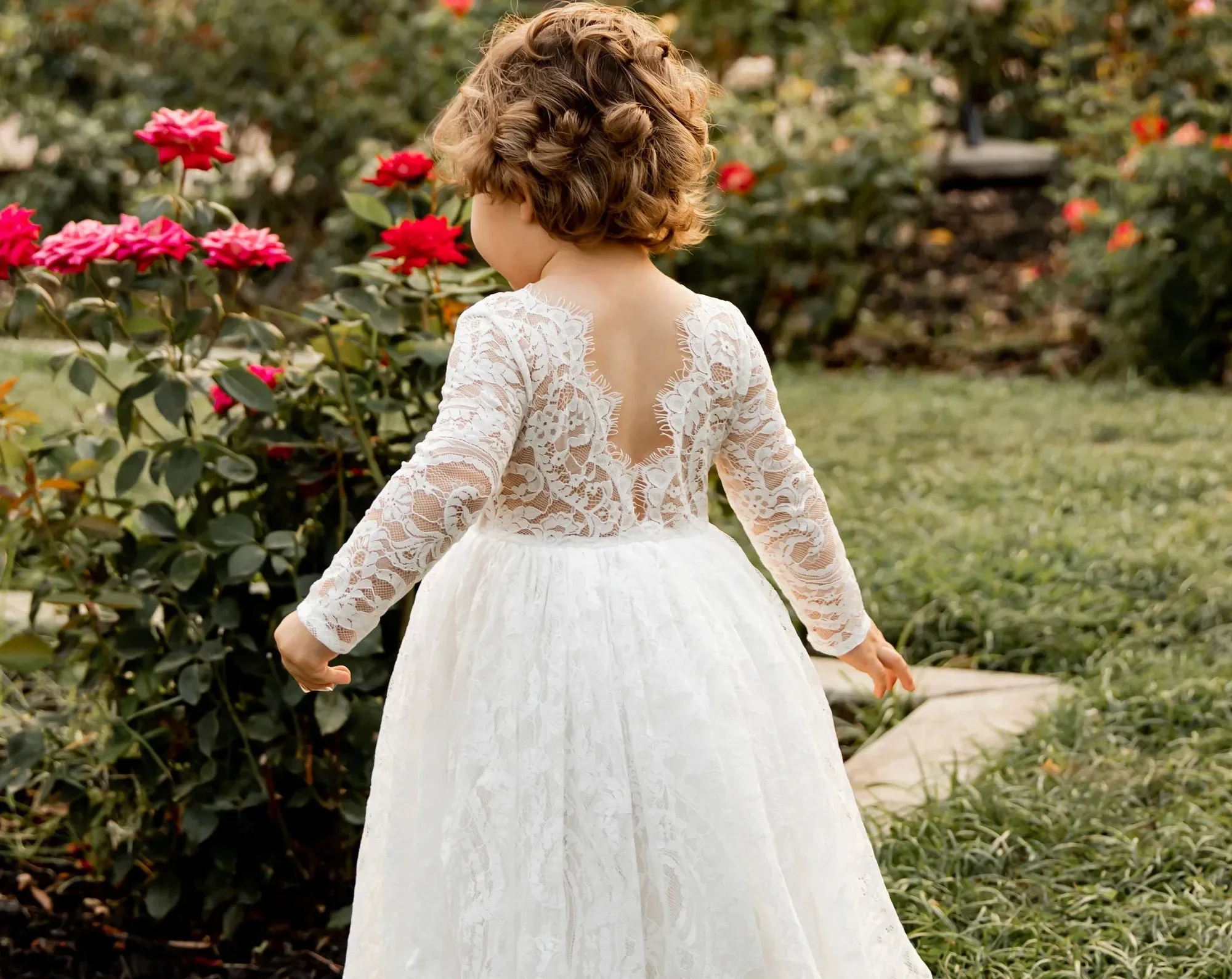 Vestido de manga larga de encaje blanco bohemio para niña, vestido elegante de flores para boda, vestido de noche para primer baile eucarista