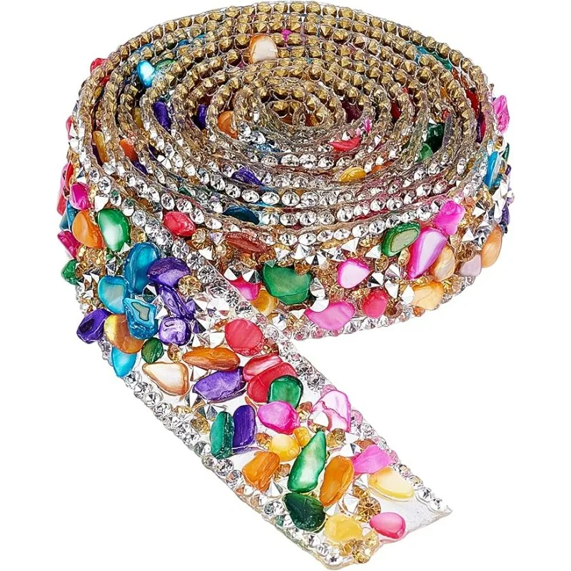 20mm Crystal Rhinestone Trim Hotfix Ribbon Colorful Artificial Gem Stone Applique Chain Embellishment for Wedding Bridal Dress