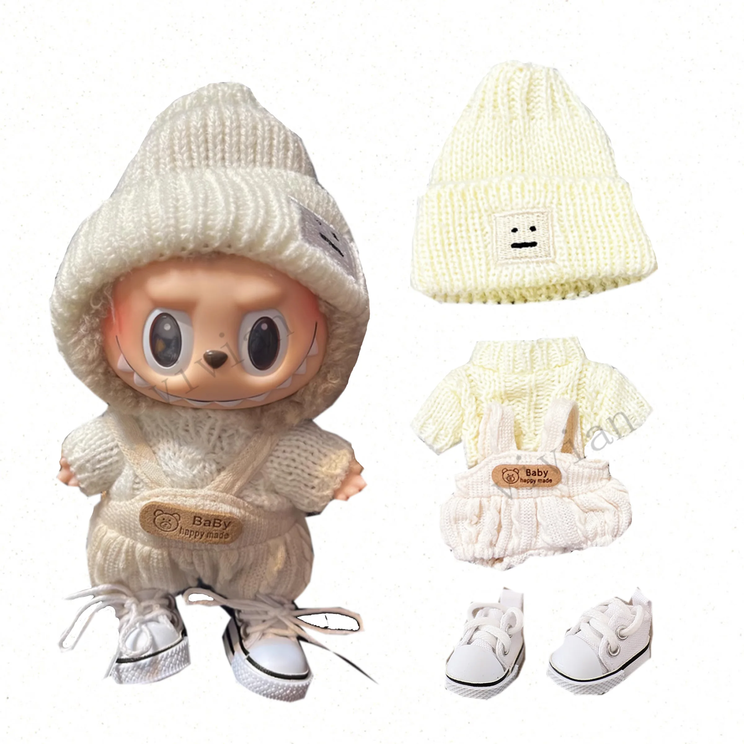 For 17cm Labubu V1 V2 outfit Doll Clothes Fashion Clothes Hoodies Color Match Hoodies Casual plaid overalls Dolls Accessories