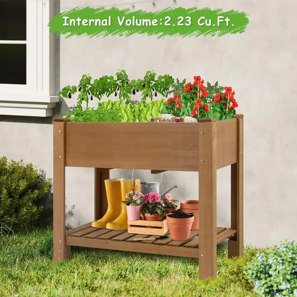 Elevated Wooden Garden Planter Box with Legs, Reinforced Liner for Vegetables, Herbs, Flowers - Ideal for Outdoor or Balcony Gar