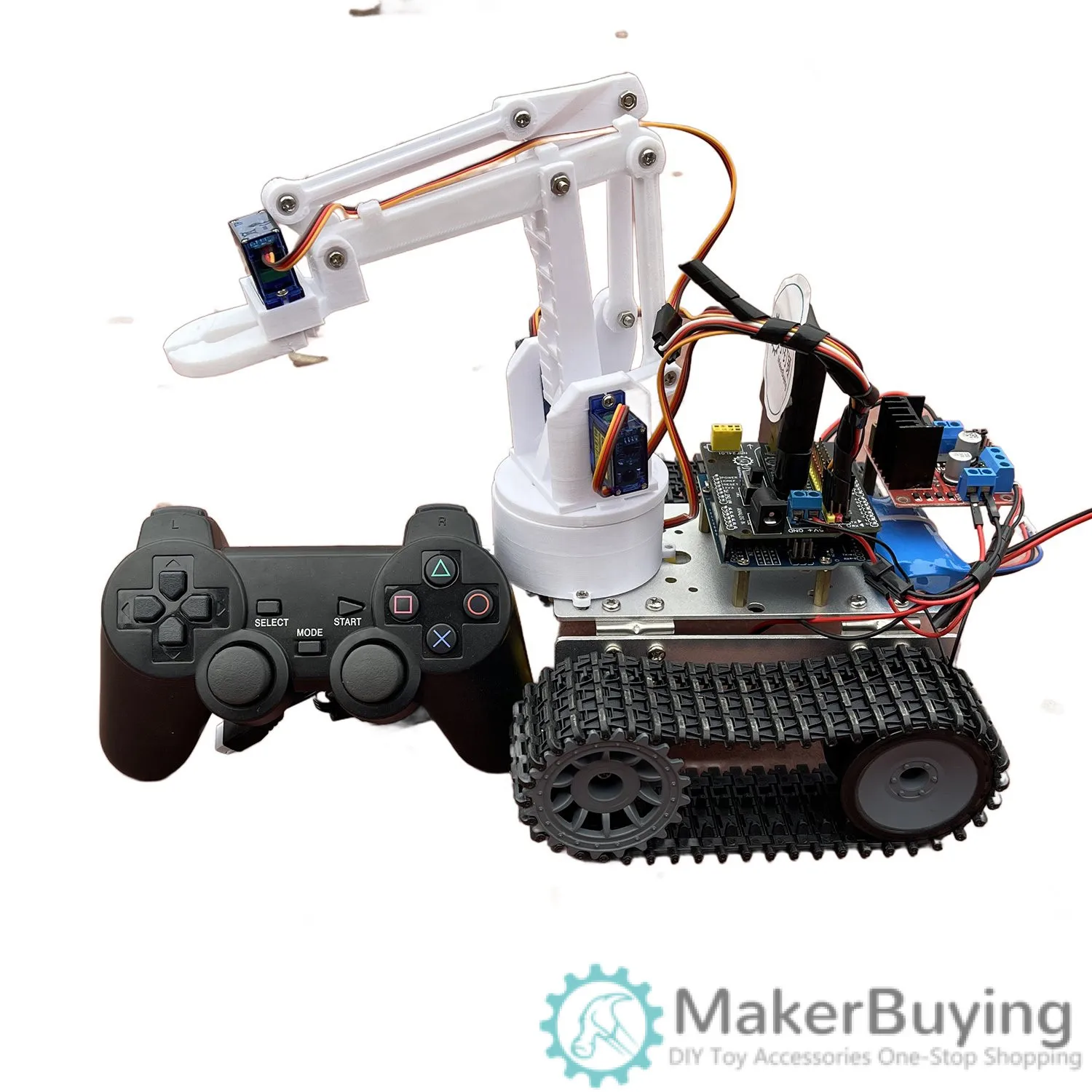 0035 Makerbuying PS2 Remote Control Tank Robot Robot Arm SNAR16 L298N Tracked Exploration Vehicle Lunar Mars Exploration for Ard