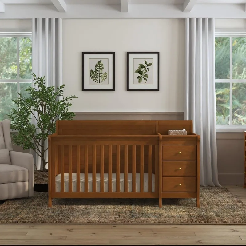 4-in-1 Convertible Crib and Changer Combo in Chestnut