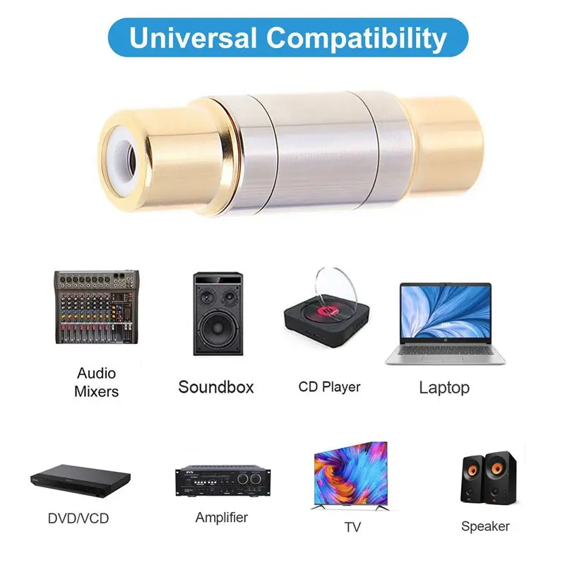 New Metal Plated RCA Female to Female Connector RCA Extension HDTV Speaker Amplifier Car Audio Adapter
