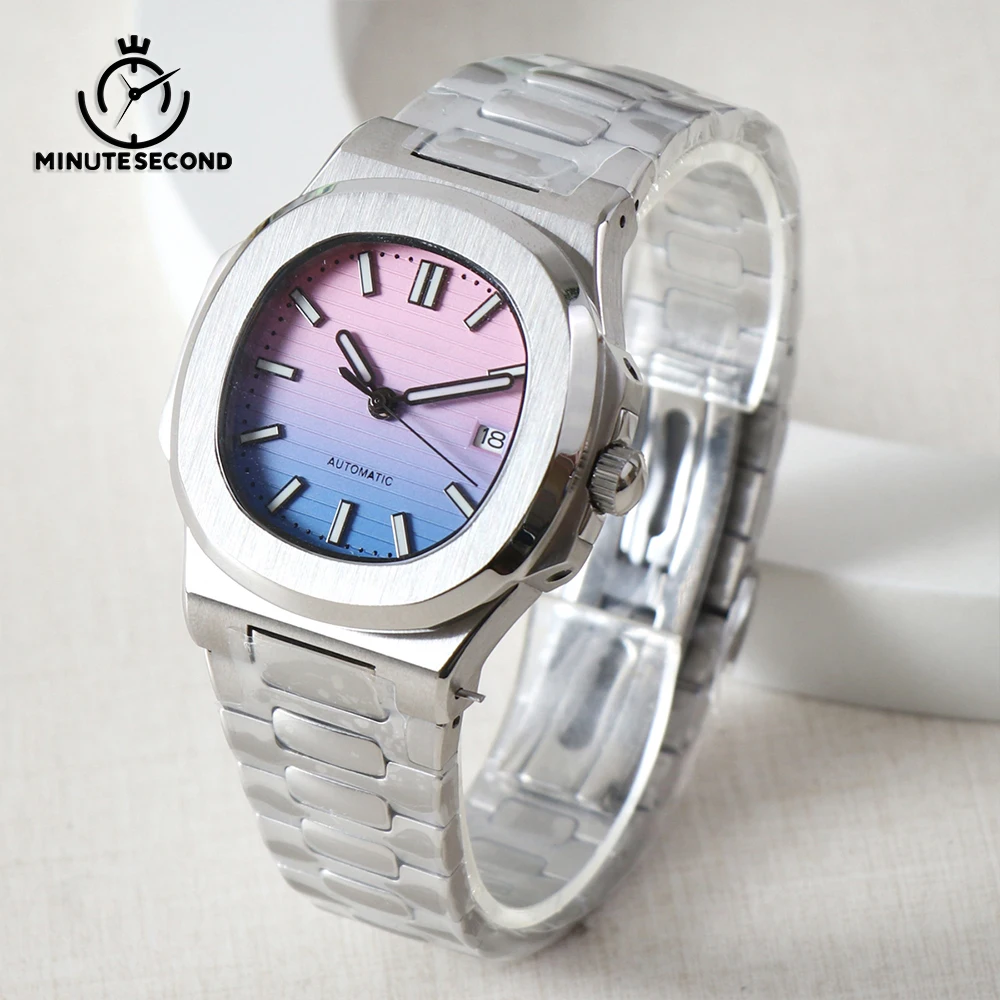 

MINUTECOND NH35 Blue Pink Gradient Dial NH35 Watch Sapphire Crystal NH35 Automatic Movement Stainless Steel Strap Luxury Watches