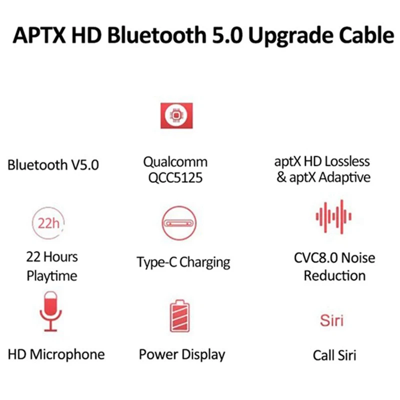 QCC5125 บลูทูธ 5.0 หูฟังสายอัพเกรด AptX-HD & AptX Adaptive สําหรับ 0.78 มม.2Pin