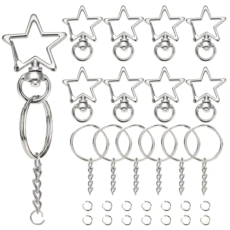 30pcs Metal Swivel Lobster Clasps with Key Ring Star Clasps and Split Rings for DIY Keychain Making Hardware Accessories