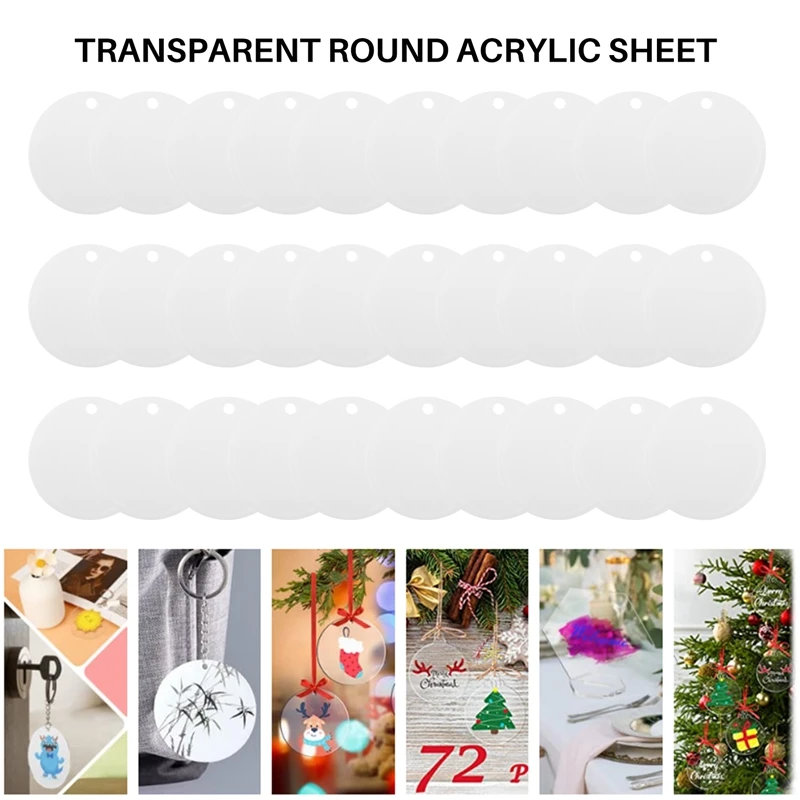 Top-30Pcs Acrylic Blanks,Clear Circle Acrylic Sheet With Hole,Round Acrylic Blanks Disc,Christmas Birthday DIY Gifts