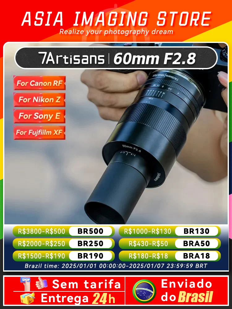 【 Do Brasil 】SALE  7Artisans 60mm F2.8 I APS-C Mirrorless Camera Lens for Sony Canon EF-M RF Fujifilm Nikon Z  7 Artisans 60 2.8