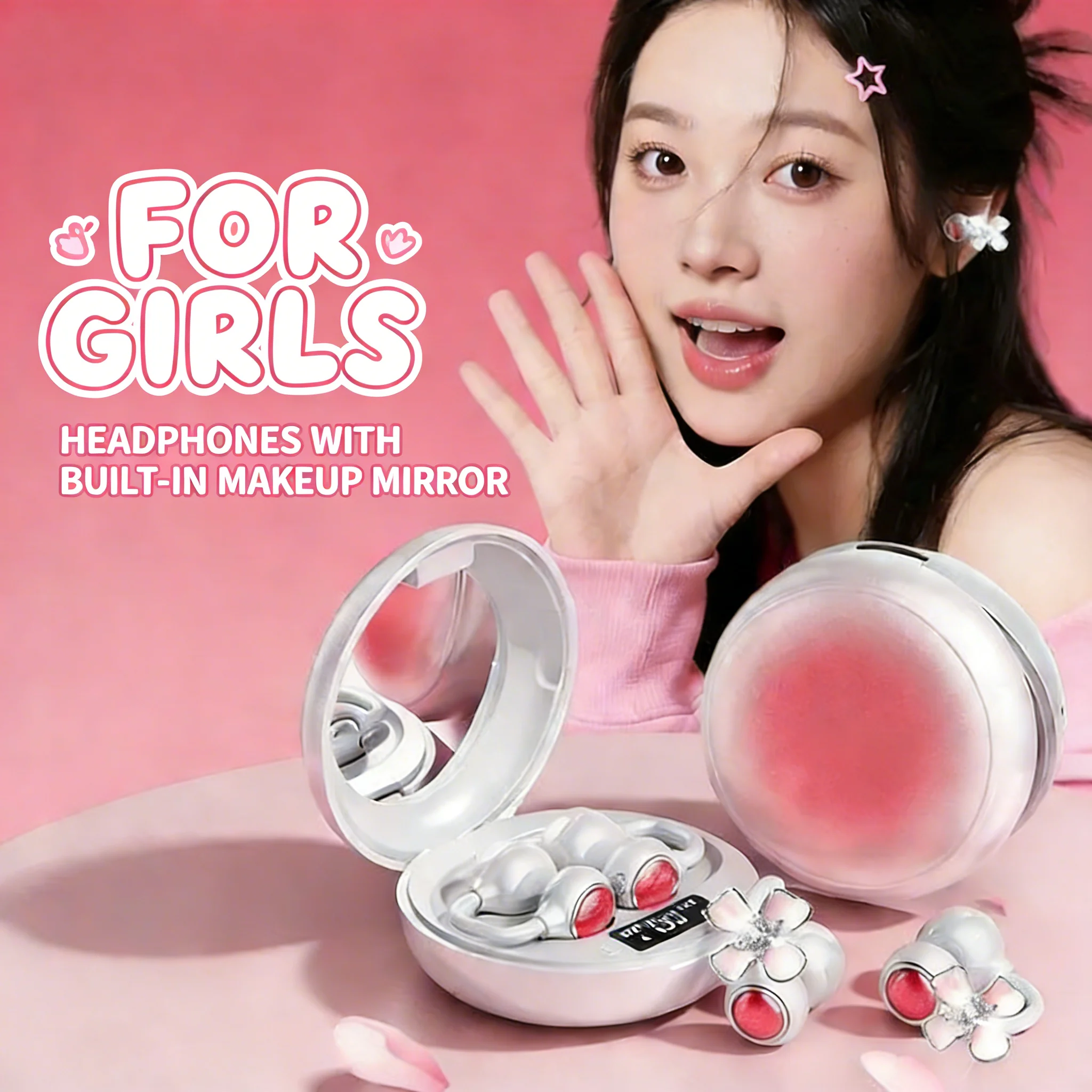

Makeup Mirror Wireless Ear Clip Bluetooth 6.0 Earphones Jewelry Earrings HIFI Stereo Open Ear Headphones For Girls