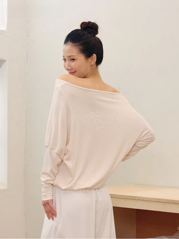 

Женская повседневная свободная летняя футболка Moonmoi Jazz с одним открытым плечом, рукавами-фонариками и длинными рукавами, из хлопка