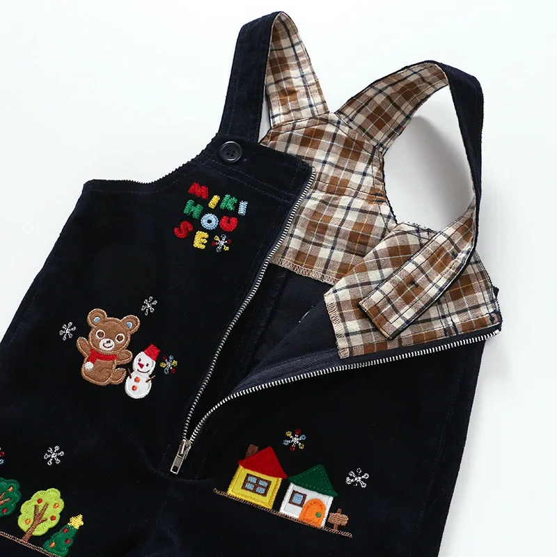 Children\'s Pants Autumn Children\'s Cartoon Bear Embroidery Overalls Boys and Girls Corduroy Trousers Overalls for Kids